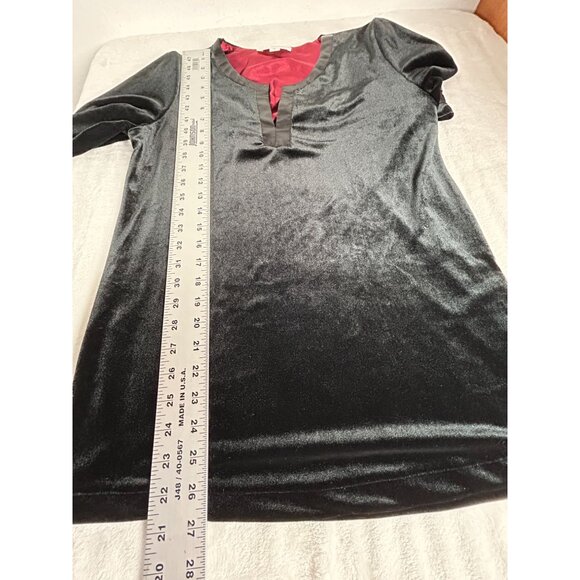 Oscar De La Renta Pink Label Black Womens Velvet Tunic Top Small Satin Trim New - Picture 7 of 7